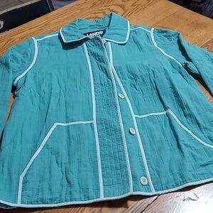 Land's End Womens LARGE Coat Jacket Cardigan Used Preowned COTTON Spring Winter